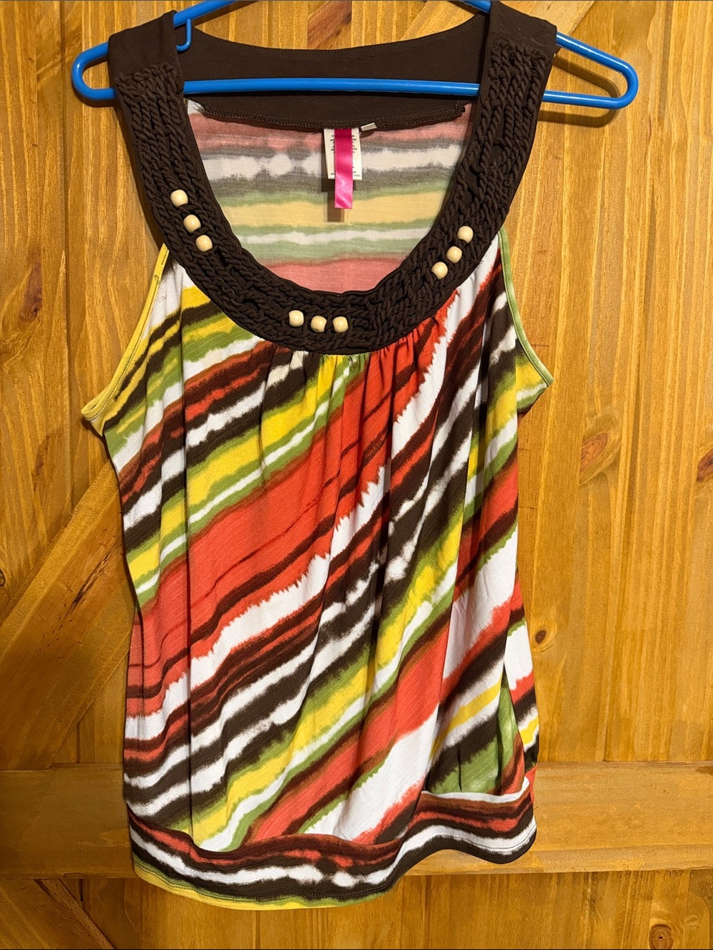 Women’s Striped Sleeveless Top - Coral, Olive & Brown